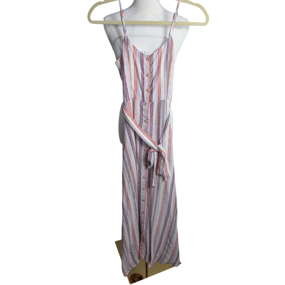 Harper Heritage Striped Button Front Maxi Dress XXS Boho Coastal Tie Waist
